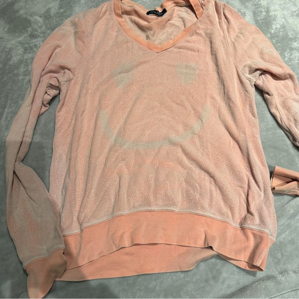 Pink Smiley Face V-Neck Sweater